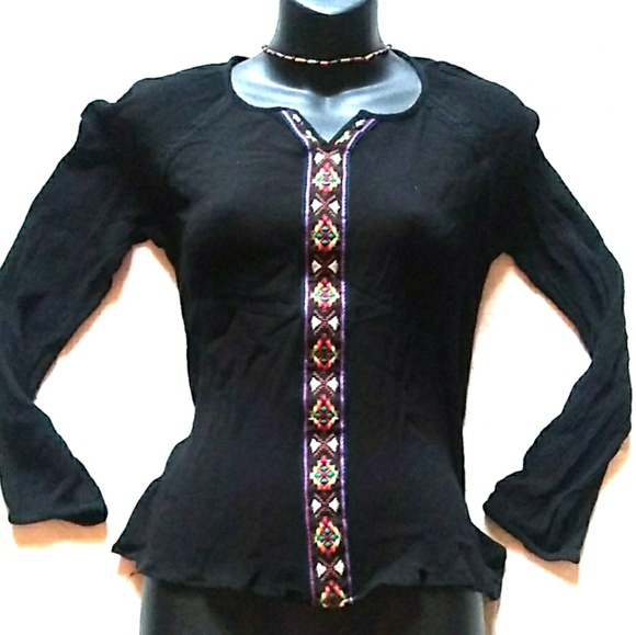 NWOT Full Tilt Aztec Embroidered Gauzy Boho Top - Picture 2 of 8